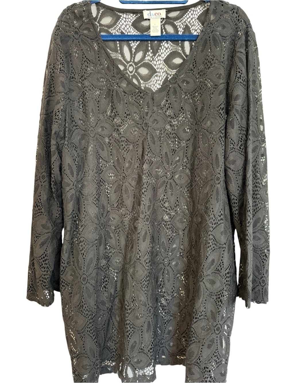 D&Co Black Floral Lace Tunic Cover Up Size L